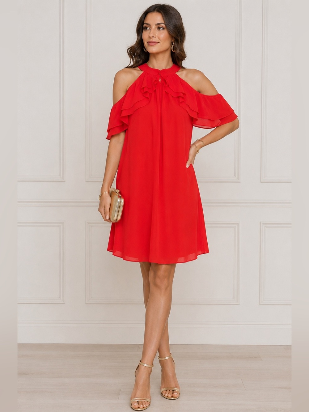 NWT Julia Jordan Red Ruffle Cold Shoulder Dress Size 12